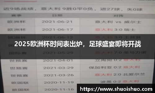 2025欧洲杯时间表出炉，足球盛宴即将开战