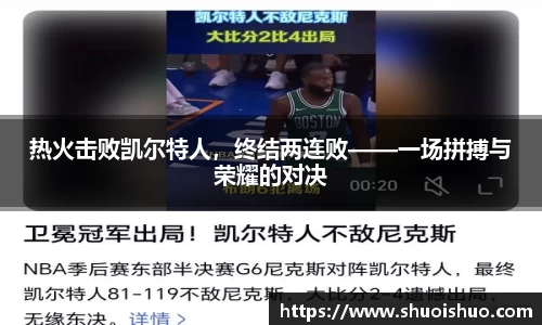 热火击败凯尔特人，终结两连败——一场拼搏与荣耀的对决